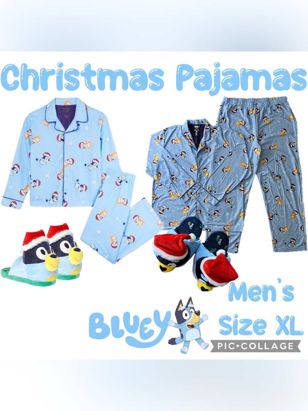 Disney Bluey Christmas Pajamas Dad Bandit Heeler Slippers Mens Size XL (11/12)